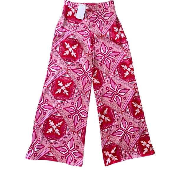 Caroline Constas Printed Wide Leg Pants High Rise with Pockets NWT Pink White - Picture 8 of 11